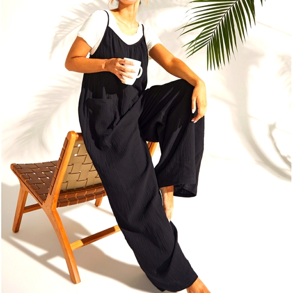 Simple by Suzanne Betro |Black Cami-Strap Wide-Leg Jumpsuit - Women & Plus - Picture 3 of 8